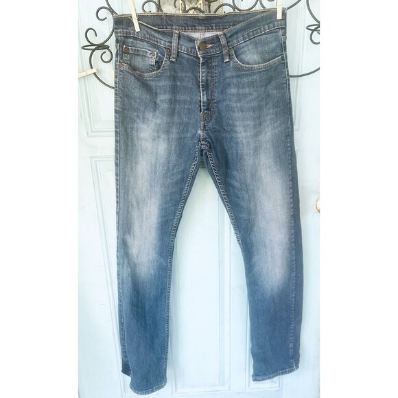 Levis 514 Mens 32x34 Medium Wash Distressed Straight Leg Denim Blue Jeans - Picture 1 of 13